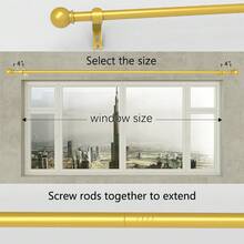 0.63" Iron Splice Gold Curtain Rod/Roman Rod, Classic Small Round Ball Decorative Curtain Rod, Length 23"-87", Curtain Rod Bracket Set For Wall Mount And Hanging Installation, Sturdy And Durable, Suitable For: Curtain Rod/Shower Rod/Sun Shade Rod/Sheer Rod, Fits Bedroom, Kitchen, Living Room, Dining Room, Office, Dorm Or Rental, Lightweight Curtain Rod, Modern Minimalist Design - Gold - View 7