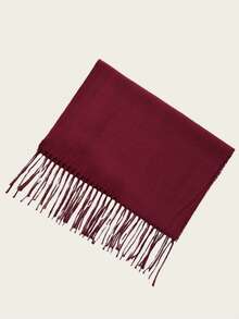 1 件男士格子流苏围巾，温暖男士围巾配饰，适合学生、情侣、商务、秋冬季户外，欧式男士配饰男士围巾 - 酒紅色 - 查看 3