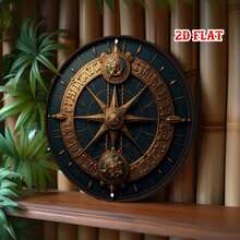 1pc Decorative Vintage Style Round Metal Plate, Detailed Antique Compass Country Metal Wall Art, Metal Decor For Home, Garage, Restaurant, Cafe - Multicolor - View 7