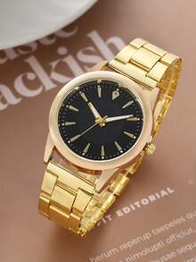 6pcs/Set Couples Stainless Steel Strap Watches, Luxury Quartz Watches For Men And Women, Gift Set - Multicolor - View 6