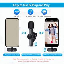 HITOZON Micrófono lavalier inalámbrico para teléfono, micrófono inalámbrico plug-and-play, micrófono de solapa para grabación de video, enseñanza, entrevistas, podcast y vlog