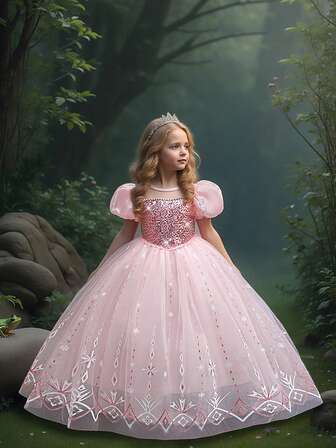 女童亮片雪花公主裙，带披风，适合派对、宴会、生日等场合，不含头饰