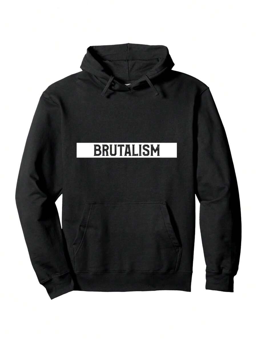 Men's Minimalist Architecture Style Hoodie - Black With Bold 'BRUTALISM' Lettering - All-Season Pullover Sweatshirt - Geek Street Style Washable - Sizes S-3XL, Drawstring Design - Black - View 1