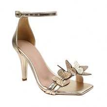 Women's Sandals With Thin High Heels And Butterflies - Gold - View 10