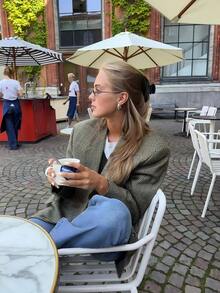 Nuovo blazer casual/business in stile tartan oversize da donna per autunno/inverno, blazer in lana spessa a quadri da donna - Multicolore - Visualizzare 3