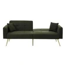 [Two-Seater Sofa Bed] - Modern Two-Seater Sofa With Adjustable Backrest + Gold Metal Legs, Integrated Bed Function. Multifunctional 2-In-1 Furniture. - Antique Green + Foam + 2 Seat - View 6