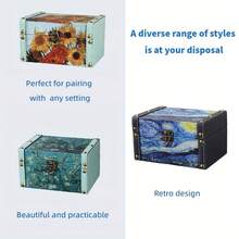 Vintage Scandinavian Floral Wooden Storage Box - -Friendly  Wood Multi-Functional Organizer With Safety Buckle Closure And Dustproof Drative Lid, Suitable For Jewelry, Cosmetics, Office Supplies, And Home Dration (Turquoise/Yellow/Navy Blue), Rustic Style Durable Display Box, Essential For Craft Enthusiasts - đêm - Xem 2