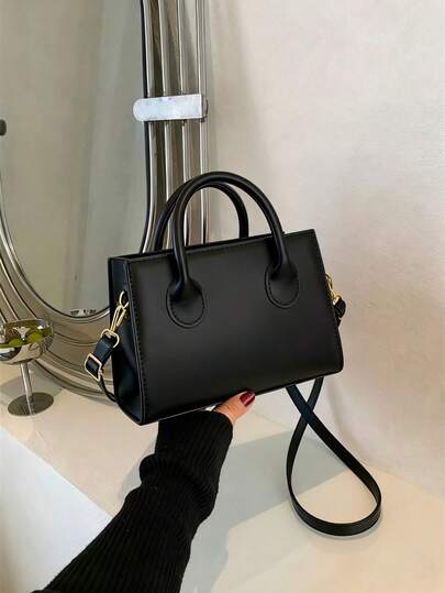 Women's Stylish Small Square Bag With Stone Texture, Double Handles, Embossed Crocodile Pattern, Adjustable Shoulder Strap, Suitable For Leisure, Travel, Shopping, Lightweight, Business Casual Style For Teen Girls, Women, College Students, Rookies, And White-Collar Workers, Perfect For Office, College, Work, Business, Commute, Outdoors, Travel, And Outings