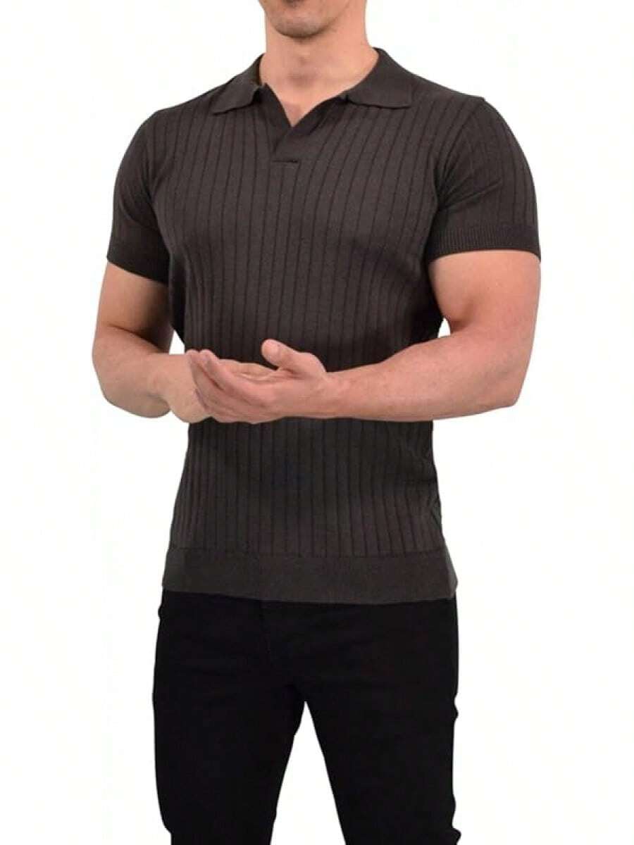 JOHN LEOPARD - Men's Knitted Polo Shirt - Army Green - View 1