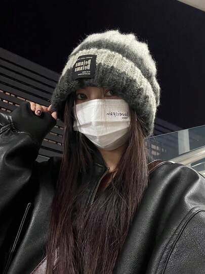 1 件女士厚针织耳暖帽，适合寒冷天气，柔软弹力滑雪帽，适合秋冬季户外活动