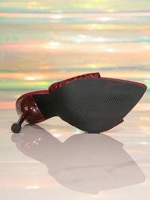 女士蝴蝶结高跟凉鞋，网眼透气，细跟，简约黑色拖鞋