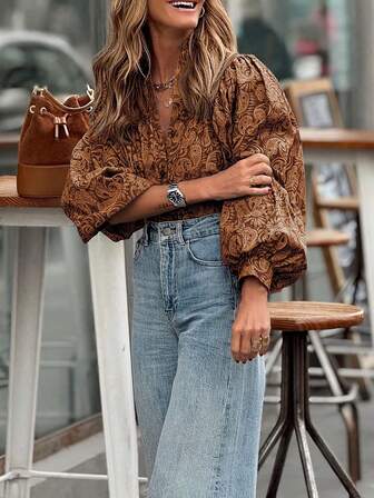 Plusstorlekar damkläder, Damtoppar och skjortor med puffärmar och tryck, Löst sittande skjortor