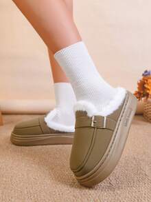 女士家居拖鞋、室内毛绒拖鞋、卧室拖鞋、保暖拖鞋 - 棕色 - 查看 3