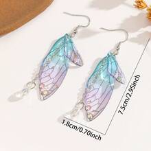 A Pair Of Fairy Gradient Earrings, Cicada Wing & Butterfly Hook Design For Date Night Gift Exchange Chic Elegant Women Jewelry Bridal Shower Spring Summer - 白K - 查看 4