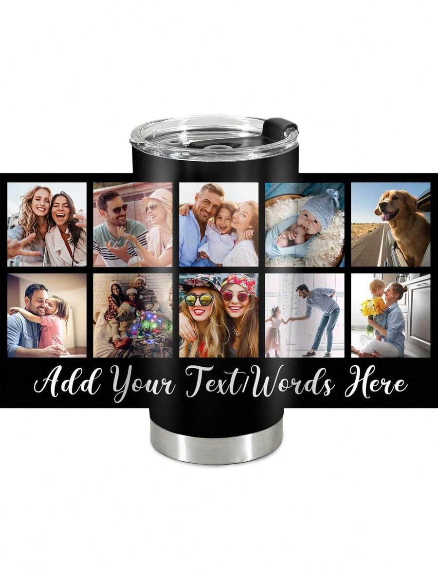 Personalized Tumbler Custom Vacuum Insulated Travel Mug, Customizable Coffee Insulated Tumbler With Your Photos And Text, Insulated Stainless Steel Travel Mug Custom Cup, Birthday Christmas Birthday Gift - 20oz (With Lid And Straw) - 10 Photos+Text - View 1