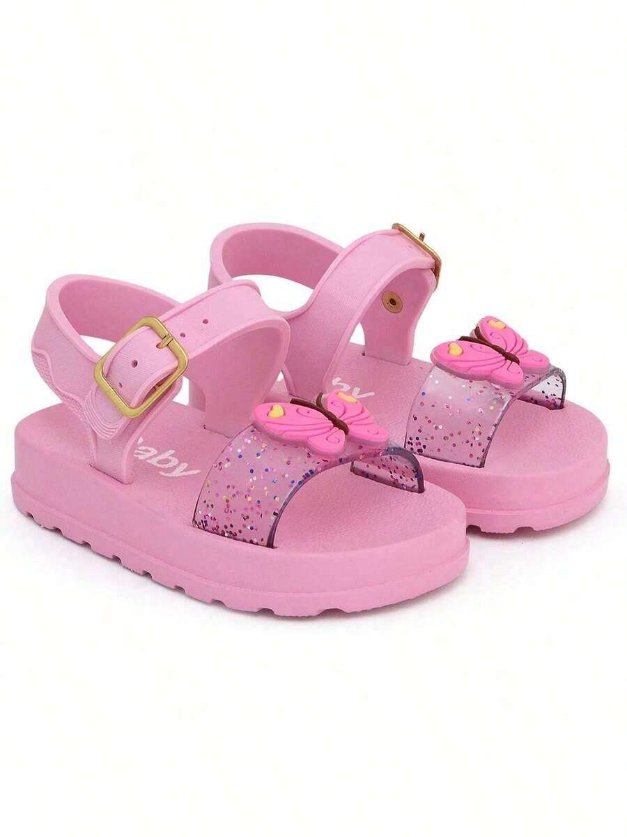 Glitter Crystal Children's Papete Sandal For Girls, Super Soft And Comfortable - 粉色 - 查看 1