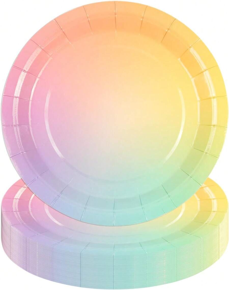 50PCS Iridescent Rainbow Party Paper Plates, 7 Inch Pastel Dessert Plates Party Supplies Tableware For Birthday Mermaid Wedding,25837425 - Coffee Brown - View 1