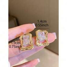 1pair New High-End Small Rhinestone Decor Daily Fashion Stud Earrings For Women - 金黃色 - 查看 5