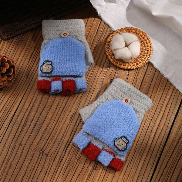 Warme Handschuhe Halbfingerhandschuhe Unisex Verdickte Wollhandschuhe Gestrickte Winterhandschuhe mit Falten