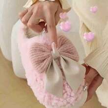 2pcs Women's Plush Lined Warm Slippers, Cute Bow Design, Memory Foam House Slippers, Thick Fluffy Indoor Slippers