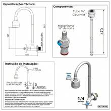 Torneira Cozinha Pia Gourmet Parede Cromada Duplo Jatos Alavanca Luxo 1/4 de Volta - Cinza - Visão 9