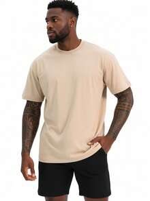 Oversized T-Shirt 100% Premium Cotton | Men's Basic Plain Comfortable - Beige - View 1