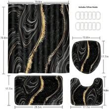 4 Pcs Black Marble Shower Curtain Sets With Rugs Gold Bathroom Sets With Shower Curtain And Rugs Modern Abstract Bathroom Decor Accessories Shower Curtains For Bathroom Toilet Lid Cover{Inchcolor_nameinch:InchBlackGoldinch} - 黑金 - 查看 5