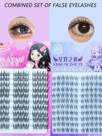 210 piezas Paquete de combinación de dos cajas de pestañas postizas - Extra volumen grande para realzar el maquillaje diario. Perfecto para el trabajo, citas y fiestas de todos los días.