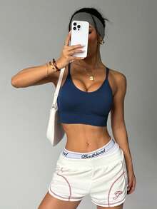 PinkTip Cross-Back Shaping Sports Bra, Built-In Bra Cup, Supportive, Seamless Fit, Suitable For Yoga And Casual Sports - Navy Blue - View 2