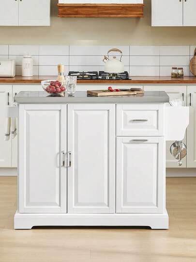 SoBuy Luxe Kitchen Trolley Stainless Steel Top Cabinet Hidden Casters Sideboard Exp able Work Surface Approx.: 130 91 46 (+25) Cm