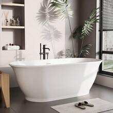 Studyset 59/67 Inch Acrylic Soaking Bathtub, Modern Square Design, Deep Ergonomic Tub With Matte Drain & Black Overflow, Double-Walled Insulation, Glossy White, CUPC Certified - White - View 2
