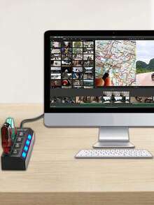 4 端口 USB 2.0 集线器，带独立开关，高速 USB 分配器适配器，适用于电脑、笔记本电脑、手机 - 彩色 - 查看 4