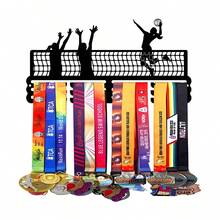 1 pieza Estante metálico para exhibir medallas, organizador de pared para premios deportivos, vitrina resistente a la intemperie para medallas de oro/plata/bronce de voleibol, regalo perfecto para fanáticos y campeones deportivos, apto para exhibición en interiores y exteriores - Negro - Ver 4