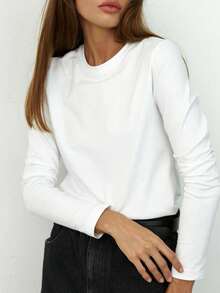 2025年春季性感圆领修身长袖打底衫——时尚百搭 - 白色 - 查看 1