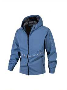 Men's Soft-Shell Jacket, Windproof Hooded Outdoor Jacket, Suitable For Hiking And Camping - 藍色 - 查看 3