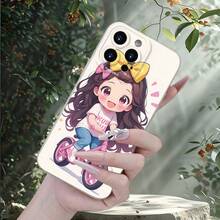 Funda de Teléfono Blanca a Prueba de Golpes con Patrón de Chica Linda Fresca Minimalista Creativa y Moderna para Modelos de  Incluyendo 16E, 16, 16PRO, 16PLUS, 16PM, 15, 15PLUS, 15PRO, 15PROMAX, 14, 14PLUS, 14PRO, 14PROMAX, 13, 13Mini, 13PRO, 13PROMAX, 12, 12Mini, 11, Plus, Pro, Max, 7, 8, SE, XS, XS MAX, 7P, 8P (Regalo de Cumpleaños, Pascua, Regalo de Día Familiar, Regalo Sorpresa para Amigos, Familia, Novia, Novio) - Blanco - Ver 5