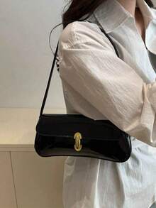 Bolso de hombro con solapa de piel sintética retro para mujer, adecuado para citas, salidas, fiestas y otras ocasiones - Negro - Ver 3