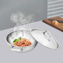 Composite Steel& Stainless Steel Wok Frying Pan With Lid Stir-Frying Pan - Silver - View 10