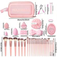 70Pcs Pink Brushes Set Professional Kit Multi - Functional Set With Case Accessories, Foundation Brush Kit Eye And Face Make Brushes Tools - 粉色 - 查看 4