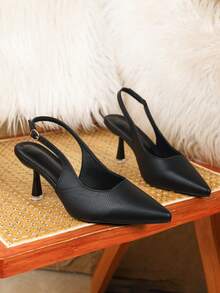 Women's French Stiletto Heel Backless Design New Small High Heel Pointed Toe White Versatile Fairy Style Buckle Elegant Casual Non-Abrasive High Heel Pumps, Kitten Heels - Black - View 7