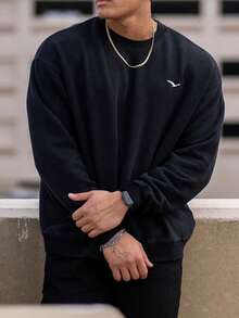 Plus Size Men's Crew Neck Bird Print Casual Long Sleeve Sweatshirt