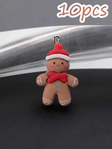 10pcs Resin Gingerbread Charms Christmas Pendant For DIY Jewelry Making DIY Necklace Bracelet Earrings Key Chain Accessories,Little Ginger Man Pendant With A Hat,Jewelry Decorations - Multicolor - View 3