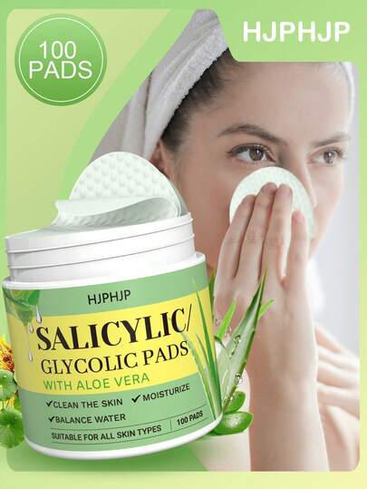 HJPHJP Salicylic Glycolic Pads, Glycolic Acid, Salicylic Acid, Centella Asiatica Cleanse And Moisturize The Skin, Suitable For Face And Neck, Daily Skincare, Refreshing Texture, Exfoliating, Brighten And Reduce Excess Oil, 100Pads-Facial Radiance Pads, Essential For Daily Skin Care