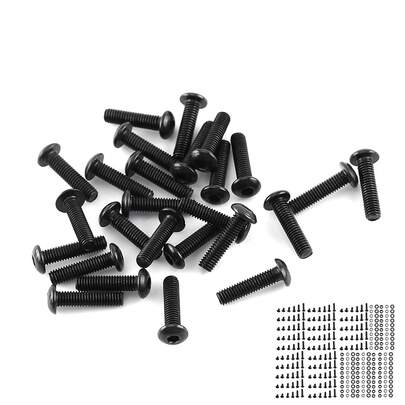 M3 Schwarz Legierungsstahl Inbusschrauben Set - mit Sechskantmuttern und Scheiben - Knopfkopf Befestigungssortiment
