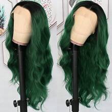 13X4 Purple Long Body Wave Lace Front Wig 26" Long Wavy Wigs Glueless Free Part 180% Density Violet Purple Wavy Hair With Adjustable Straps & Combs Heat Resistant Loose Wave Synthetic Hair Replacement Wigs For Women Perfect For Daily Wear Parties - Ombre Green - 查看 5