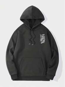 K-GLORY Herren Hoodie, amerikanischer Street-Style dunkler grafischer Muster, thermisch gefüttert, Pullover Sweatshirt, Herbst/Winter - Dunkelgrau - Übersicht 5