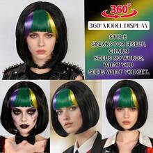Fashion Women's BoBo Wigs, Short Straight Hair With Bangs Wigs, Multiple Pastel Colors Bob Anime Cosplay Wigs For Party Costume Wigs For Ladies, Pink Green Black Blonde Red Brown Blue White Purple Orange Yellow Rainbow Colorful Hairpiece For Holiday Comic Con Exhibition Celebration Daily Wigs For Birthday Gifts, Sassy Rockabilly Punk Cool Unique Rock & Roll 80s Wig