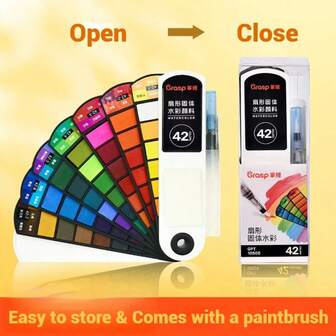 18/24/42/60 Solid Watercolor Pigment Set Foldable Travel WaterColor With Water Brush Pen Art Specific Fan Shaped Painting Tool