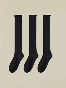 1/3/5 perechi de șosete pentru femei cu volane simple, culoare Merino, potrivite pentru purtare zilnică cu pantofi plați, pentru toate anotimpurile