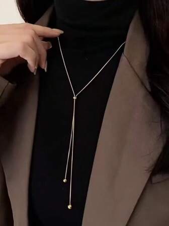 1 件不锈钢时尚长款可调节项链，简约高端蛇骨链女士项链，不褪色